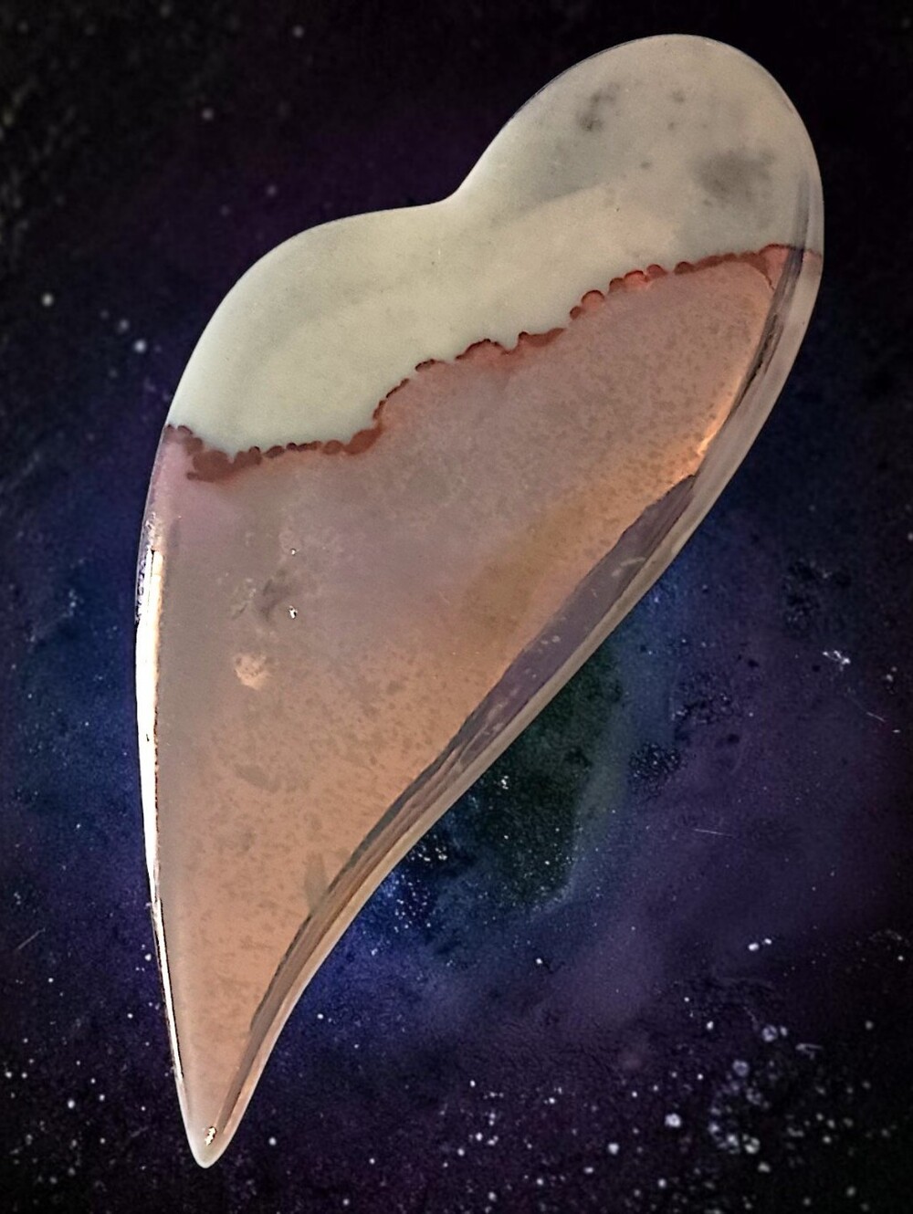 Abstract Porcelain Heart Brooch Pin‎ Modernist Iridescent Handpainted Freeform